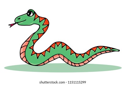 Cute colorful snake isolated on the white background. Cartoon snake for coloring book and other child design.