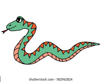 Cute colorful snake isolated on the white background. For coloring book and other child design.