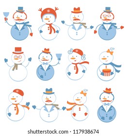 A cute colorful snowmen collection