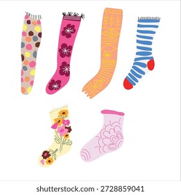 Niedliche bunte Socken Kollektion flache Vektorgrafik