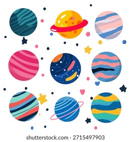Conjunto de vetores de planetas coloridos bonito