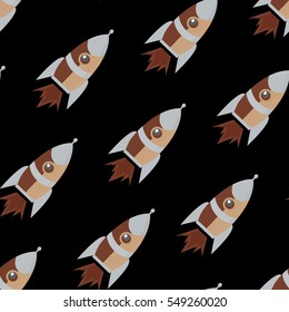 Cute and colorful space seamless pattern background with rockets. Dark, gray, brown.