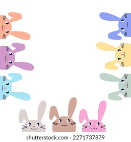 CUTE COLORFUL SPRING BUNNIES ON WHITE BACKGROUND. WELCOME EASTER WITH OUR ILLUSTRATION ( SPRING 2023 COLLECTION )