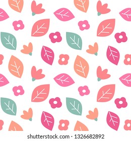 cute colorful spring seamless vector pattern background illustration with leaves and flowers