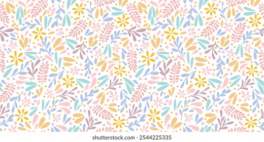 Lindo colorido Vector de primavera sin patrón floral de repetición, pastel ditsy impresión de flores, fondo de verano o Fondo de pantalla juguetón