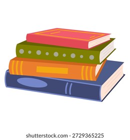 Pilha de livros coloridos fofos. Pilha de livros em um tema educacional com literatura científica e de ficção. Conceito de aprendizagem e leitura. Ilustração vetorial plana isolada no fundo branco.