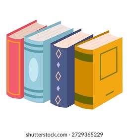 Linda pila de libros de colores. Pila de libros en un tema educativo con literatura científica y de ficción. Concepto de aprendizaje y lectura. Ilustración vectorial plana aislada sobre fondo blanco.