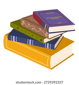 Pilha de livros coloridos fofos. Pilha de livros em um tema educacional com literatura científica e de ficção. Conceito de aprendizagem e leitura. Ilustração vetorial plana isolada no fundo branco.