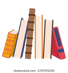 Pilha de livros coloridos fofos. Pilha de livros em um tema educacional com literatura científica e de ficção. Conceito de aprendizagem e leitura. Ilustração vetorial plana isolada no fundo branco.