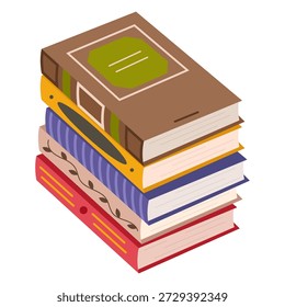 Pilha de livros coloridos fofos. Pilha de livros em um tema educacional com literatura científica e de ficção. Conceito de aprendizagem e leitura. Ilustração vetorial plana isolada no fundo branco.