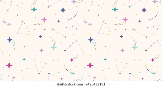 Cute colorful star backgorund, shooting star celestial wallpaper design, seamless repeating backgorund design