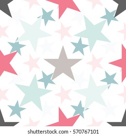 Cute colorful star seamless pattern on white. Funny festive background, wrapping paper. Vector illustration. 