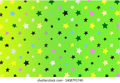 Cute colorful stars on green ground.