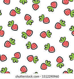 Cute colorful strawberry vector background. Seamless hand drawn pattern
