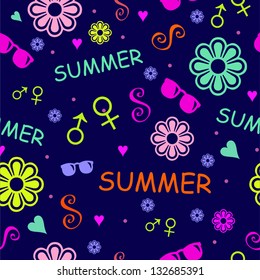 Cute colorful summer pattern with flowers and sunglasses