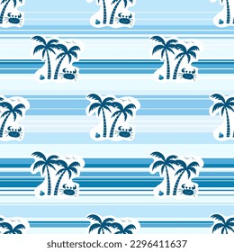 Cute colorful summer seamless vector pattern with palm trees and crabs