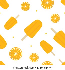 Cute colorful summer vector seamless pattern background with orange slices and popsicles, creamsicles.
