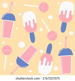 Cuto colorido en verano transparente ilustración de fondo vectorial con helado, lollipops y limo