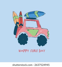 Cute and colorful surf and ice cream trucksVector Illustration For Kids seamless print pattern graphic tee design for kids market as vector