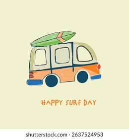 Cute and colorful surf and ice cream trucksVector Illustration For Kids seamless print pattern graphic tee design for kids market as vector