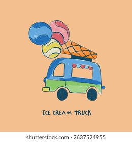 Cute and colorful surf and ice cream trucksVector Illustration For Kids seamless print pattern graphic tee design for kids market as vector