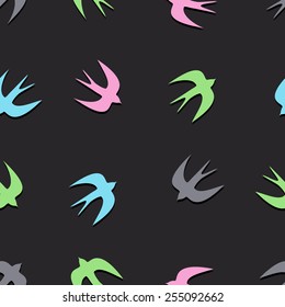 Cute colorful swallows. Birds seamless pattern, colorful background.  Vector illustration. 