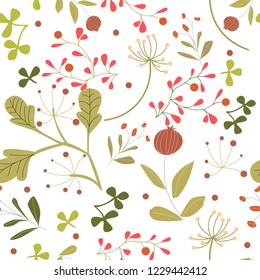 Cute colorful sweet green and brown wild floral flower seamless pattern,illustration vector by freehand doodle comic art,tropical botanical garden style