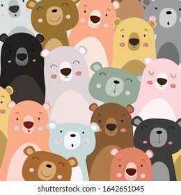 Cute colorful teddy bear family cartoon,illustration vector doodle comic art.