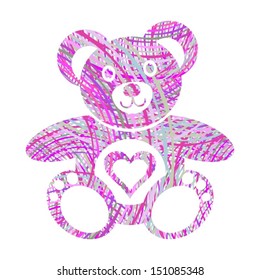 Cute colorful teddy bear icon with heart on white background