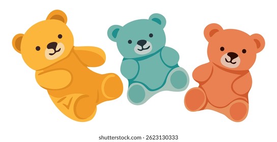 Cute colorful teddy bears. Vector isolated illustration.