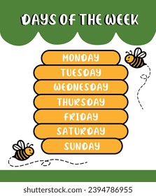 Cute colorful template poster timetable education day of the week diagram charts in honeycomb
