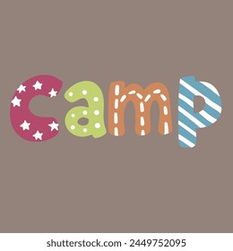 Lindo Vector de diseño de texto colorido para el campamento