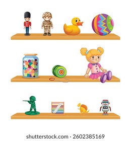 Cute Colorful Toys Collection Box with Various Colorful Baby Toys Vector Illustration