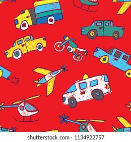 Cute and Colorful Transportation Vehicle Doodle seamless pattern for Baby or Children
