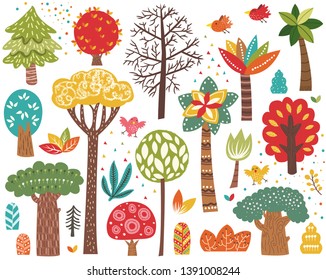 Cute Colorful Tree Elements Set