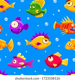 Cute Colorful Tropical Fishes Seamless Pattern, Ocean or Sea Life Design Element Can Be Used for Fabric, Wallpaper, Packaging, Web Page Vector Illustration