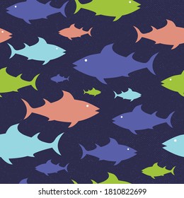 cute colorful tuna seamless pattern with grunge texture background