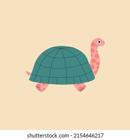 Cute colorful turtle hand drawn vector illustration. Isolated animal for logo or icon. Adorable animal character in flat style.