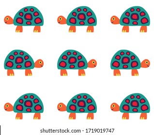 Cute colorful turtle, isolated on white background. Turtle flat icon. child room wall decor