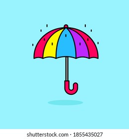 Cute and colorful umbrella vector illustration isolated on blue background. Umbrella linear color icon