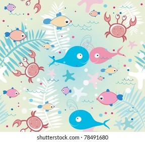 CUTE Colorful under water world wallpaper,with fish,star fish , crabs, and others...