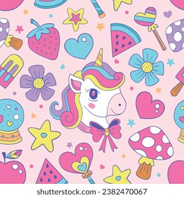 Cute Colorful Unicorn Seamless Pattern Pink