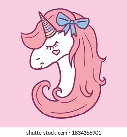 Cute colorful unicorn. Vector cartoon character. Isolated on pink background. Cute unicorn horse.