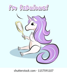 Cute colorful unicorn vector illustration with im fabulous text