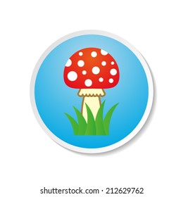 Cute colorful vector amanita icon on blue label