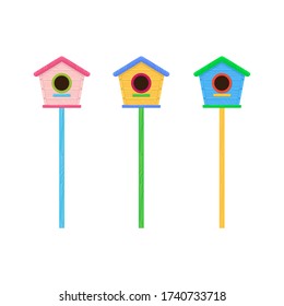 Cute colorful vector collection of birdhouses isolated on white background. Graphic elements 
