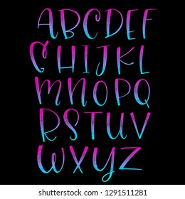 Cute colorful vector English alphabet on black background ,Lettering and Custom Typography for Designers: Logo, for Poster, Invitation, etc. Handwritten style modern font