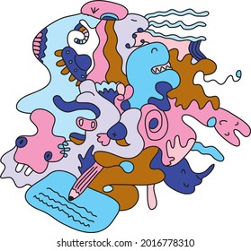 Cute Colorful Vector Hand Abstract Doodle Background Pattern Set for Poster, Banner and Kids