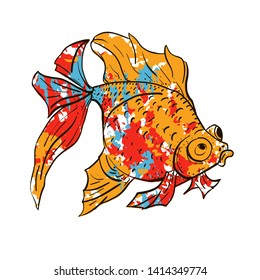 Cute colorful vector hand drawn  illustration of goldfish over white background. Our favorite home aquarium pets