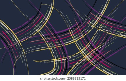 Cute colorful vector hand drawn summer plaid check seamless vector pattern with thick wavy crossing lines, grunge painted brush grid background